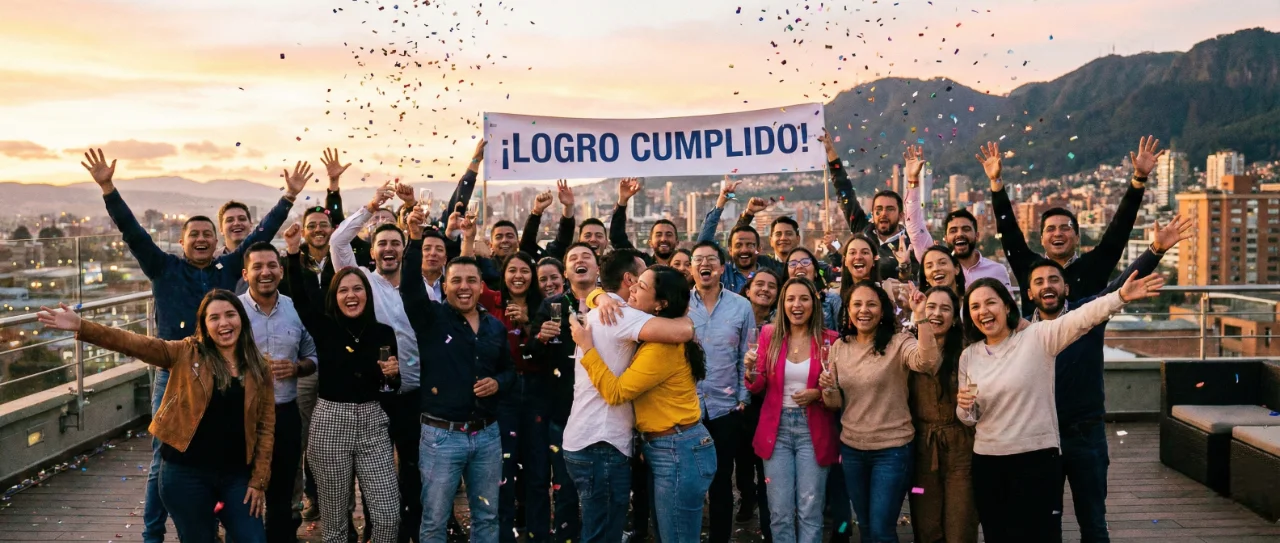 Equipo celebrando logro después del programa de liderazgo